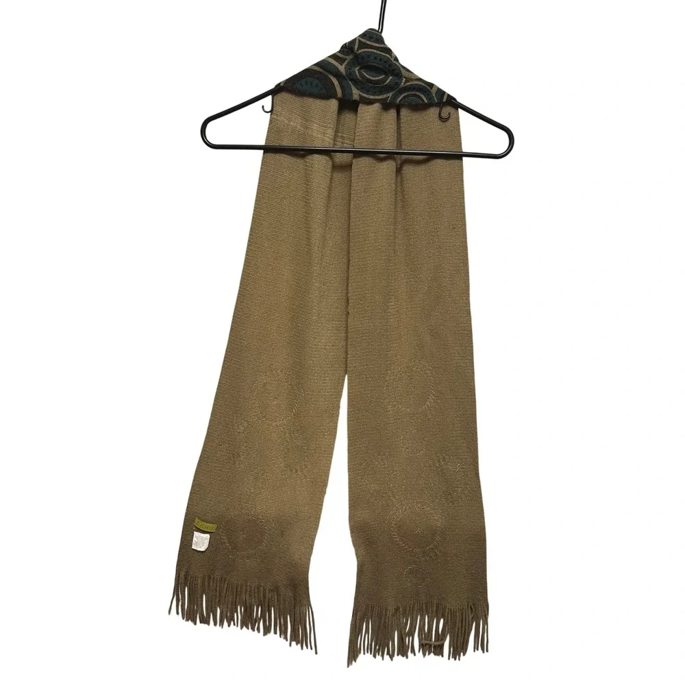 ECHO‎ Scarf Women's Geometric Circle Pattern Fringe Acrylic Brown Teal Statement